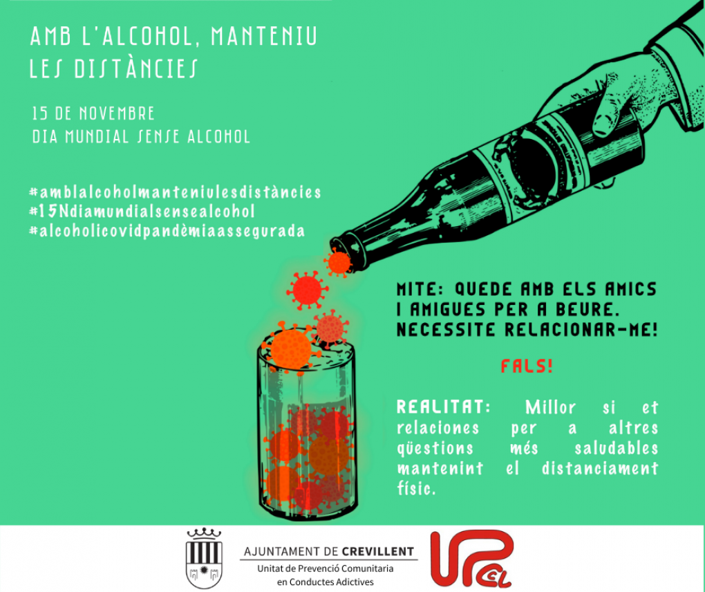 Amb l’alcohol, manteniu les distàncies: la campanya conjunta de les UPCCAs de la Comunitat Valenciana alerta sobre els perills del consum d’alcohol en temps de la COVID-19